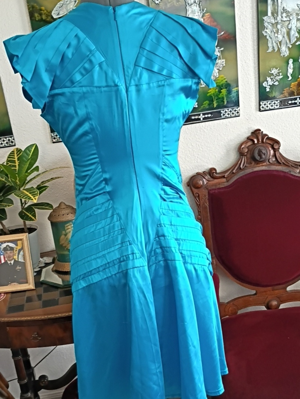 Amin Phillips 100% Silk Blue Teal Dress Size Extra Small - Picture 6 of 7